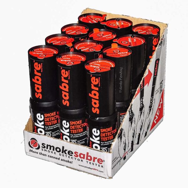 SmokeSabre provgasflaska, låda med 12 flaskor - Provutrustning för brandlarm / Rökdetektorer - ROKA Information AB